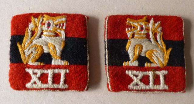 WW2 12th Army matching pair of officer's hand-embroidered shoulder flashes.