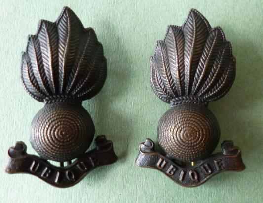 Pair of Royal Artillery Officer's bronze service-dress collar badges.