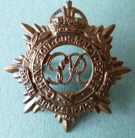 Royal Army Service Corps King's crown GviR cap badge.