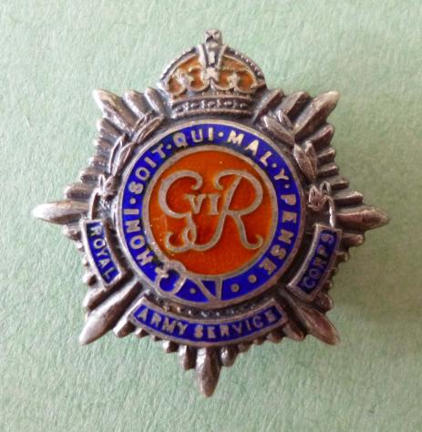 Royal Army Service Corps Enameled pin-back King's Crown (GviR) Sweetheart Brooch.