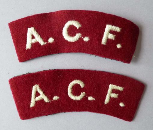 Pair of Army Cadet Force 'A.C.F.' machine-embroidered shoulder titles.