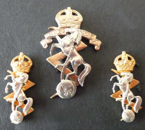 Royal Electrical & Mechanical Engineer's (REME) Cap Badge and pair of Collar-badges (King's crown).