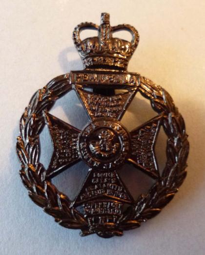 Royal Green Jackets blackened issue Queen's crown Cap Badge.