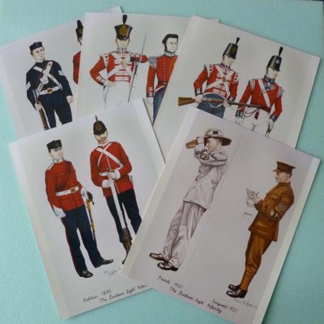 Five Photographic Prints of DLI Uniform Paintings dated 1986 by Clive Gilfellon