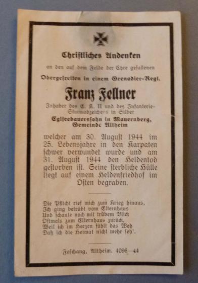 Third Reich : Army Casualty Memorial Card.