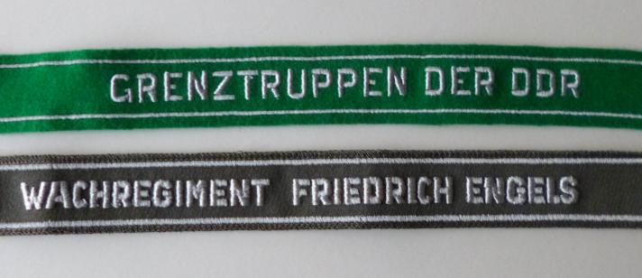 East Germany (DDR) : Two Cuff-titles, One Army (NVA) Guard Regiment title & One Border Guards' title.