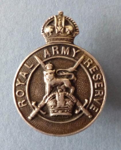 Royal Army Reserve Hallmarked Silver King's crown Buttonhole Badge.