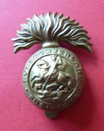 AWC Militaria | Northumberland Fusiliers all-brass WW1 Cap Badge.
