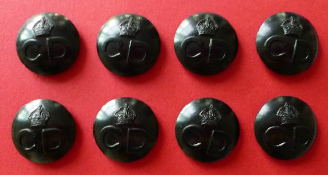 WW2 Set of Eight Civil Defence Black Plastic Buttons.