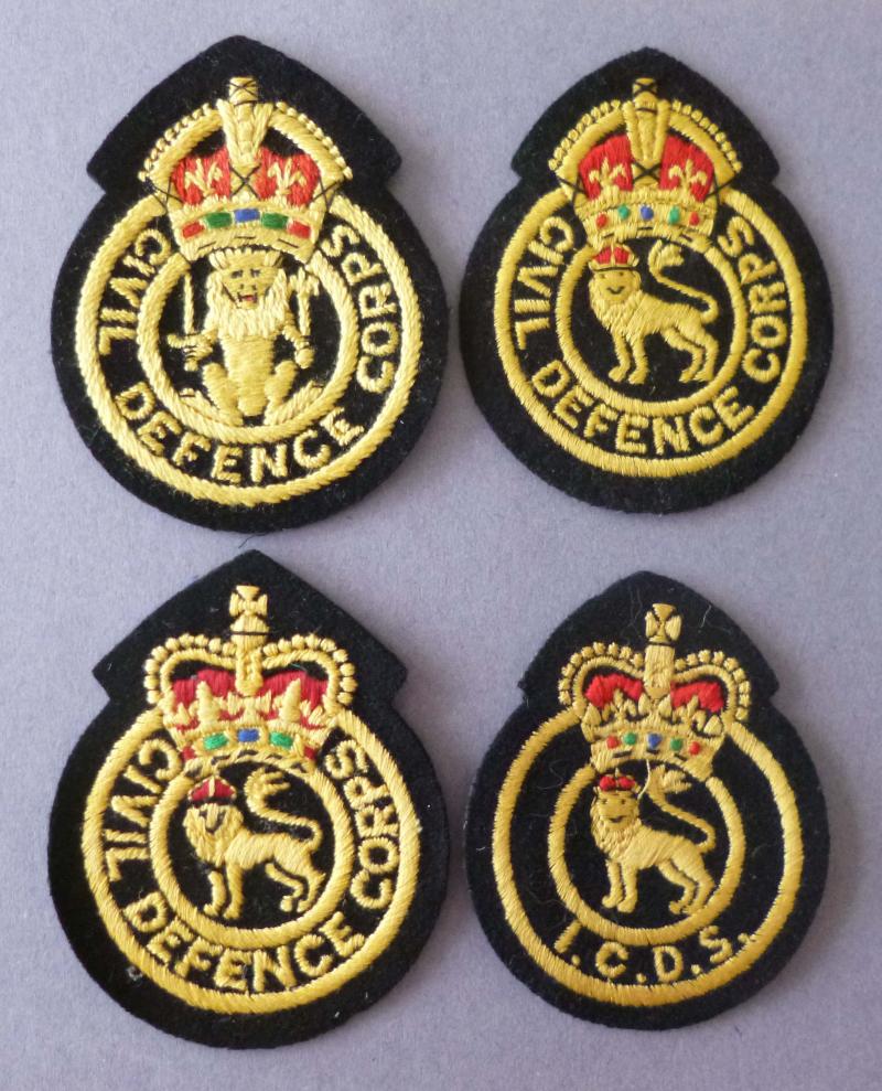 Set of Four Different Cloth Civil Defence Breast-badges.