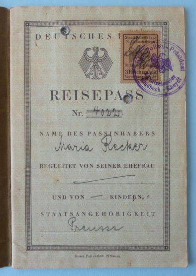 Third Reich : Early Weimar / Third Reich Passport for a Woman.