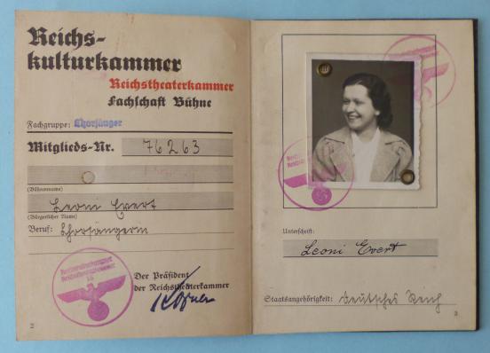 Third Reich : Rare Reichskulturkammer (National Chamber of Culture) Membership card.