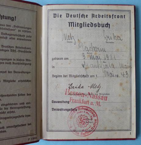 Third Reich : DAF Membership Book.