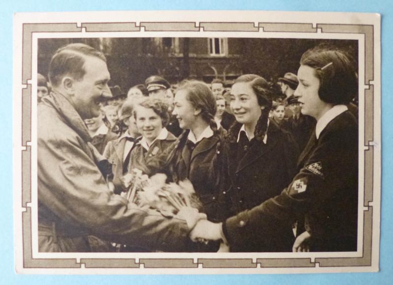 Third Reich : Postcard of Hitler Greeting BDM Girls.