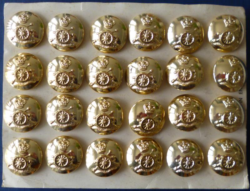 Royal Artillery Set of 24 Staybrite Queen's crown Buttons, 25mm dia.