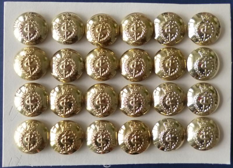 Royal Army Medical Corps Set of 24 Staybrite Queen's crown Buttons, 25mm dia.