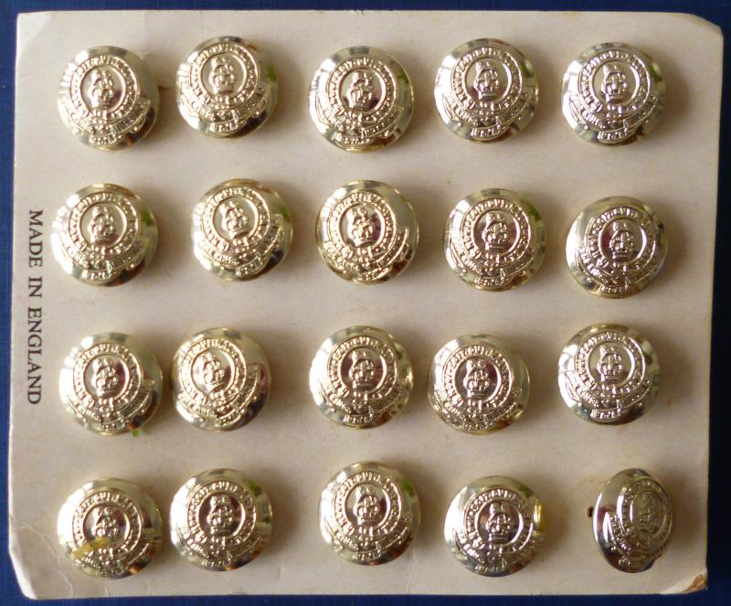 15th / 19th King's Royal Hussars Set of 20 Queen's crown Staybrite Buttons, 17mm dia.