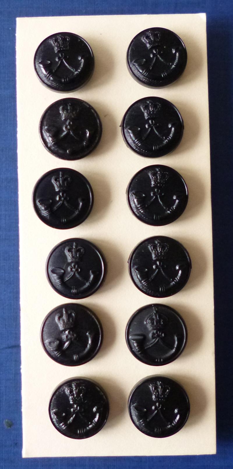 Royal Green Jackets (RGJ) Set of 12 Black Plastic Regimental Buttons.