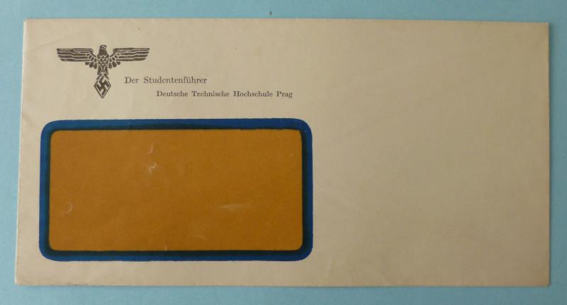 Third Reich : Nationalsozialistischer Deutscher Studentenbund Un-used Window-envelope from Der Studentenführer at the Technical Highschool in Prague.