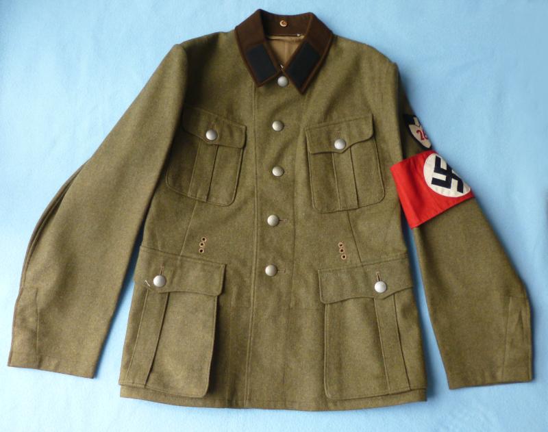 Third Reich : Reichsarbeitsdient (RAD) Closed-collar Service Tunic for an Arbeitsmann from Gruppe 6 of Arbeitsgau 2 based in Danzig-Westpreussen.