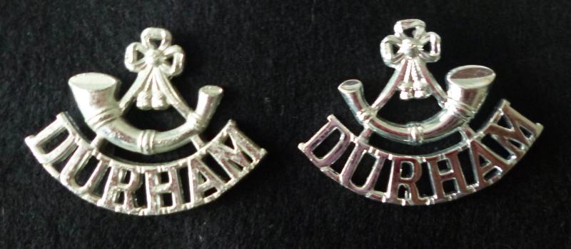 Durham Light Infantry Matched Pair of Staybrite Aluminium  'Durham' / Bugle Shoulder-titles.