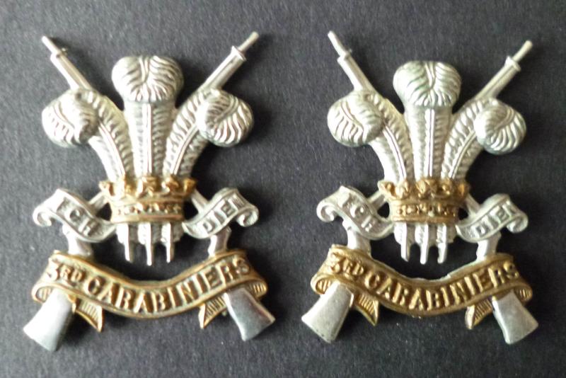 3rd Carabiniers Matching Pair of Bi-metal Collar-badges.