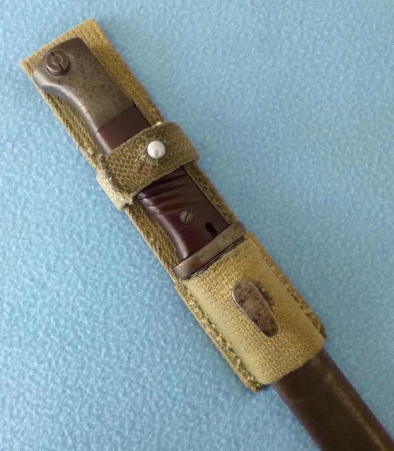 Third Reich : Wehrmacht S84/98 Mauser Bayonet complete with Scabbard and Tropical Webbing Frog.