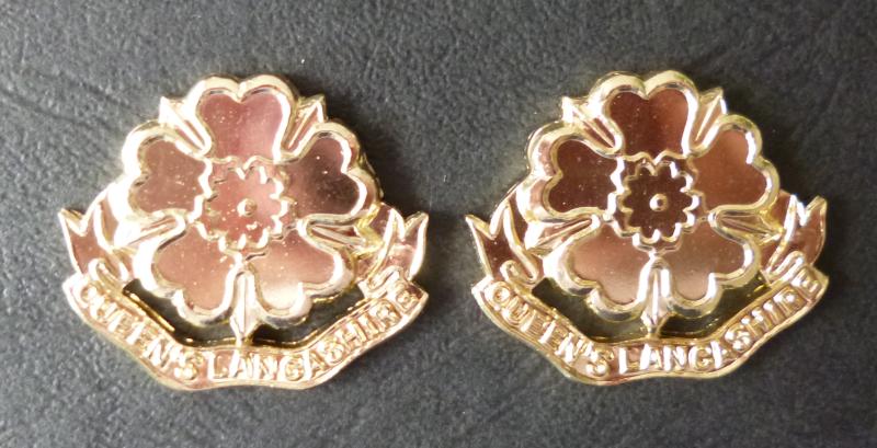 The Queen's Lancashire Regiment Pair of Anodised-aluminium Collar-badges.