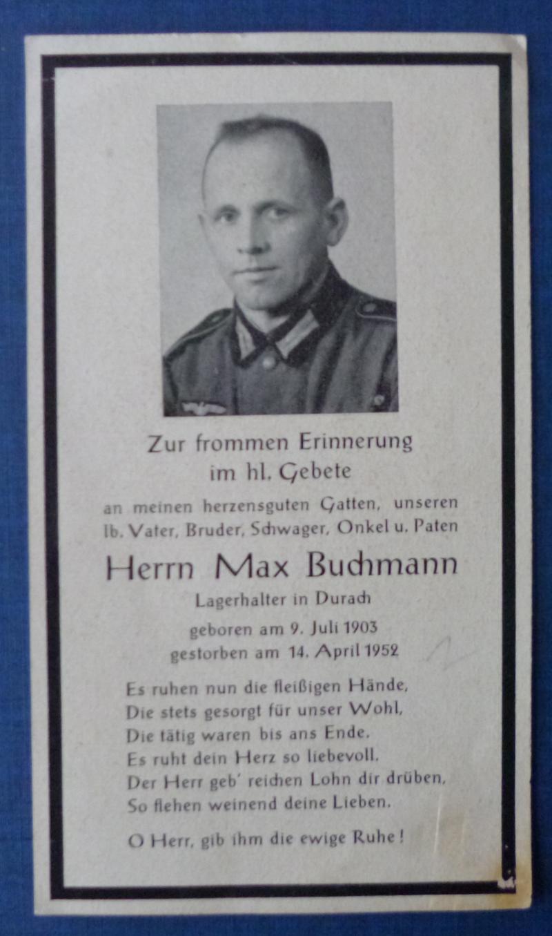 Third Reich : Army Casualty Memorial Card.