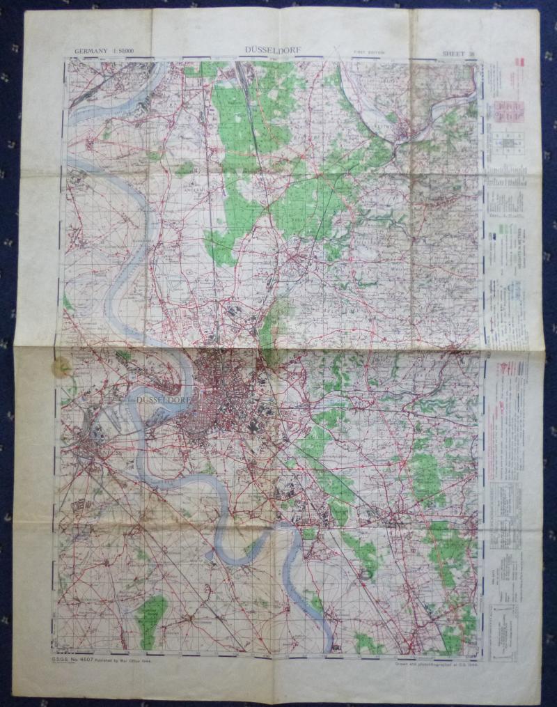 WW2  1944 dated War Office 1:50,000 Map of Düsseldorf area.