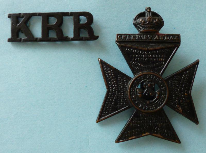 The King's Royal Rifle Corps Cap-badge and Shoulder-title.