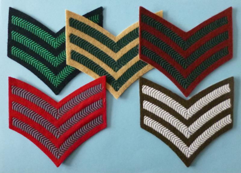 Five Different British Army Sergeant's Stripes.