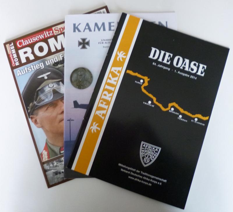 Third Reich : GFM Erwin Rommel Commemorative Medal together with three Rommel related German Magazines.