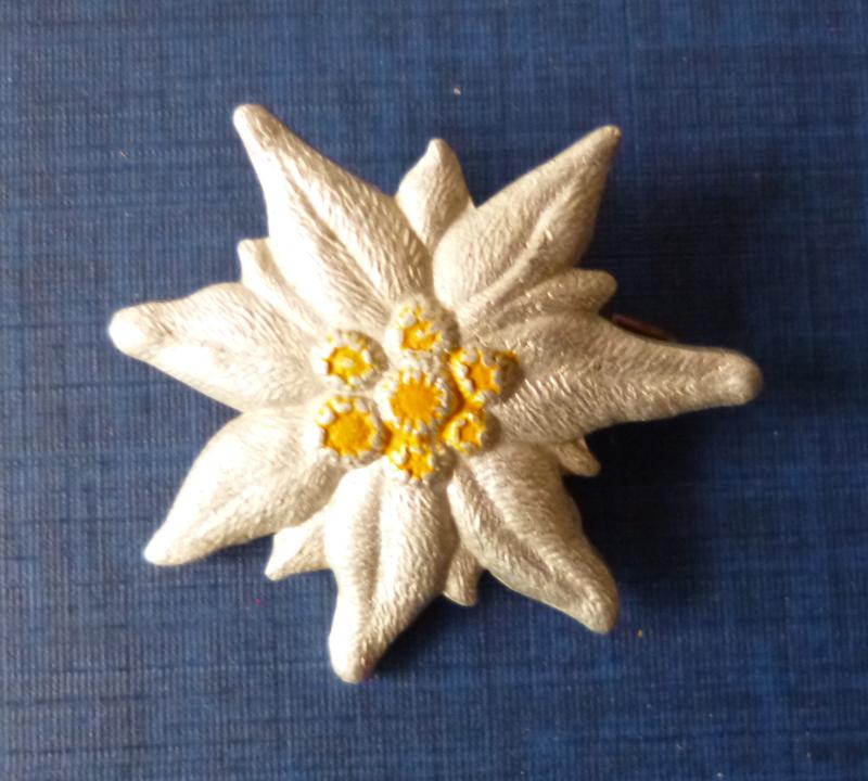 Third Reich :  Pinback Edelweiss Cap / Lapel-badge.