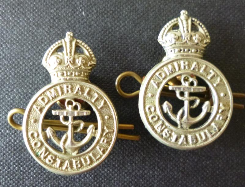 Pair of Admiralty Constabulary King's crown Collar-badges.