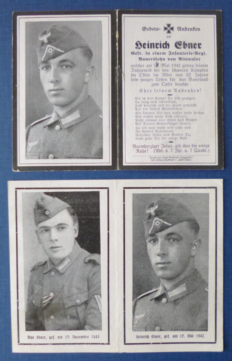 Third Reich : Two Army Casualty Memorial Cards for Two Brothers.