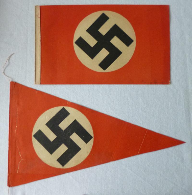Third Reich : Two Original Printed Paper Nazi Bunting / Pennants.