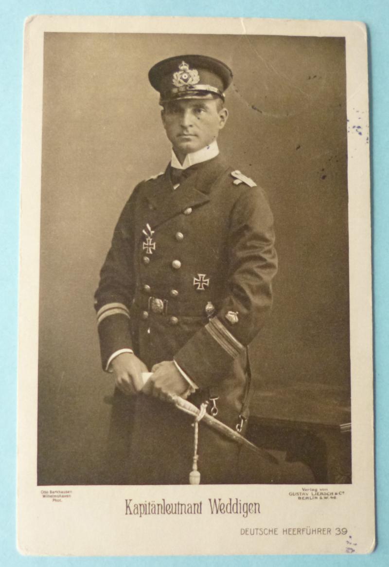 Imperial : German WW1 Portrait/Photo Postcard of Naval U-Boot Ace Kapitänleutnant Otto Weddigen.