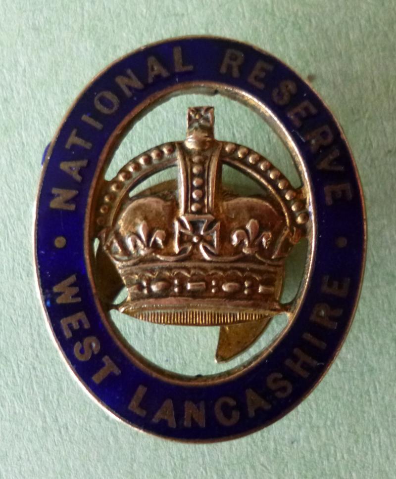 WW1 National Reserve West Lancashire Enamel and Gilt Buttonhole Lapel Badge.