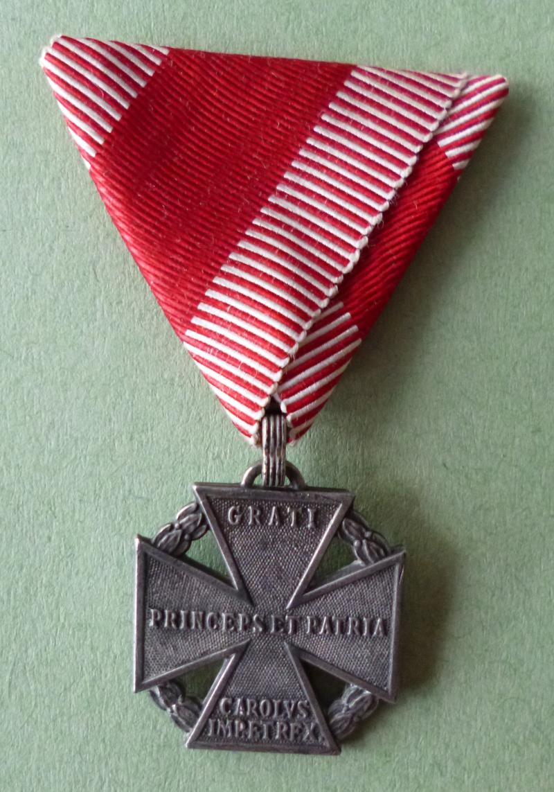 Austria : WW1 Imperial Karl-Truppenkreuz complete with Triangular Ribbon.