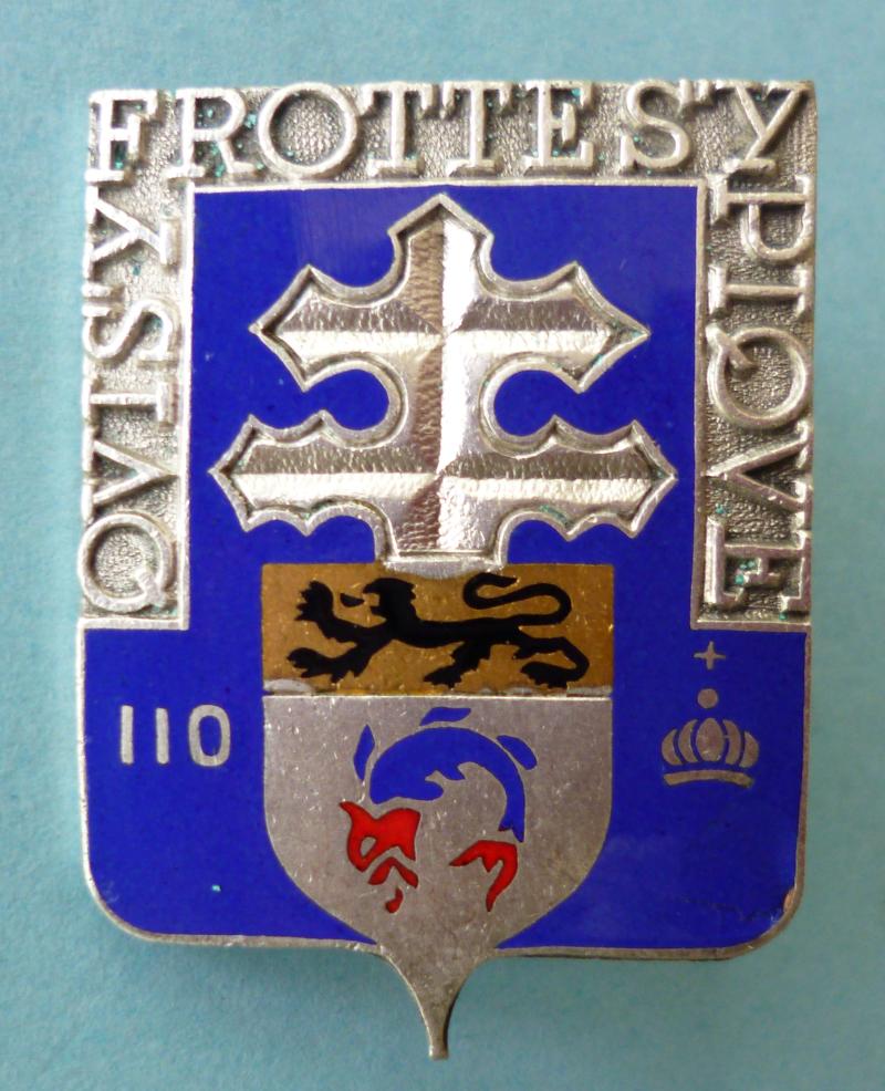 France : Army 110th Infantry Regiment (110e Régiment d'Infanterie) Enamelled Formation Badge.