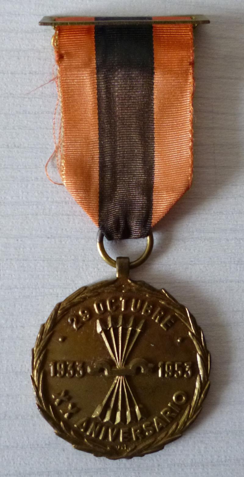 Spain : Fascist Falangist Party 20th Anniversary Medal 1933-1953.