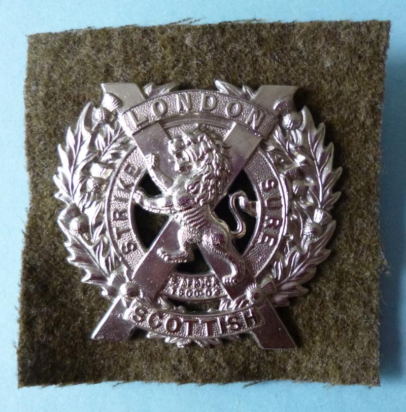 14th (County of London) Battalion, The London Regiment (London Scottish) Other-ranks Cap-badge with Khaki Backing.