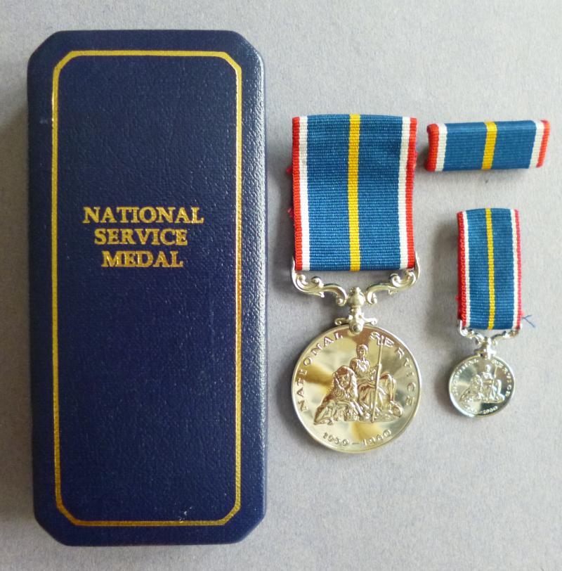 National Service Medal, 1939-1960 in Presentation Case with Miniature and Ribbon-bar.