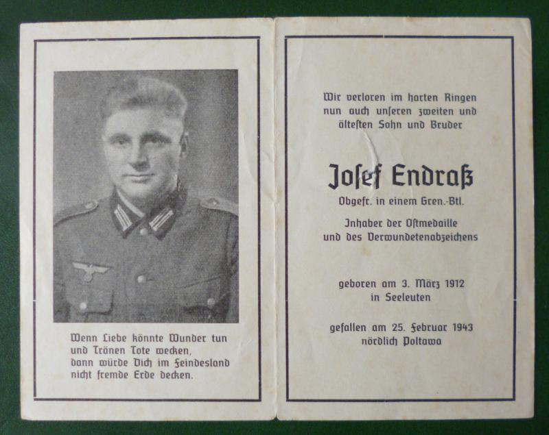 Third Reich : Army Casualty Memorial Card.