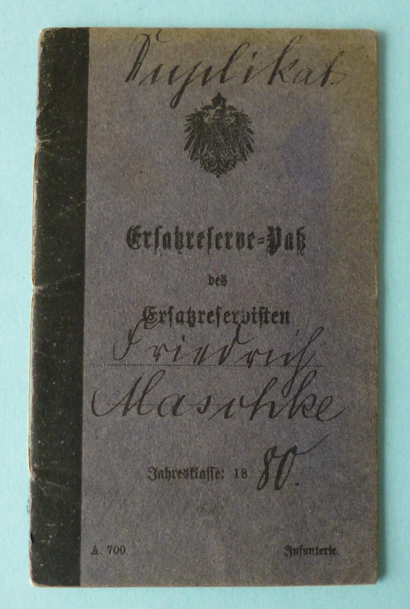 Imperial : German Army Infantry Replacement-Reservist's Pass-book.