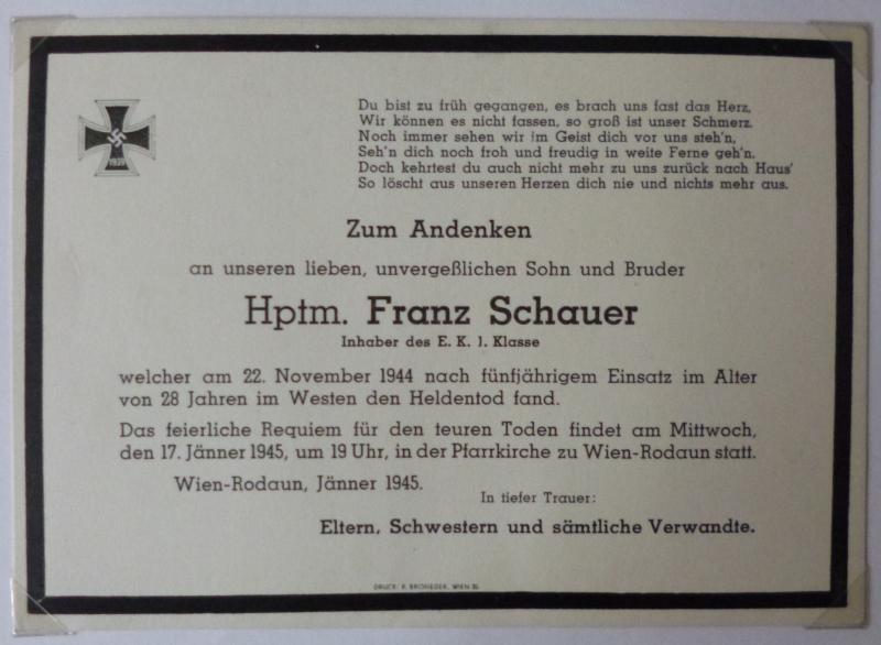 Third Reich : Luftwaffe Officer's Casualty Memorial Card.