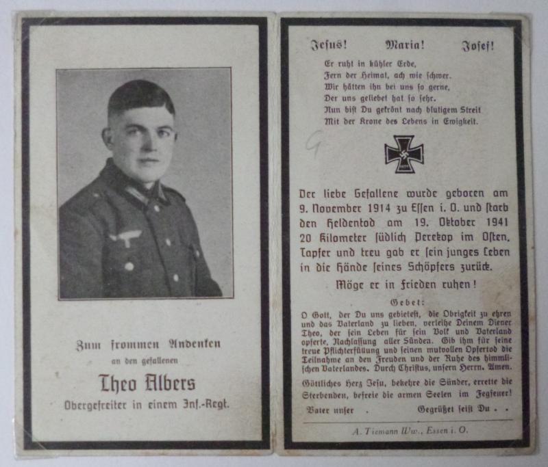 Third Reich : Army Casualty Memorial Card.