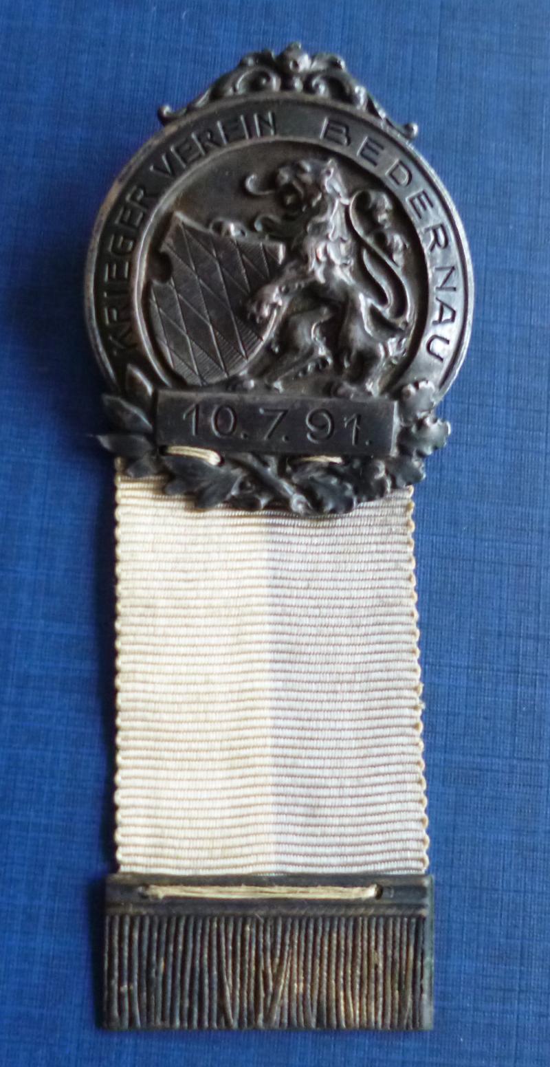 Imperial : German Bavarian Krieger Verein Bedernau  Membership Badge dated 10.7.91.