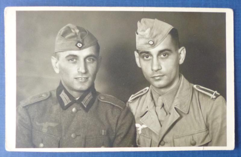 Third Reich : Portrait Postcard Photo of an Army Private Soldier. and Luftwaffe Unteroffizier / Officer Candidate.